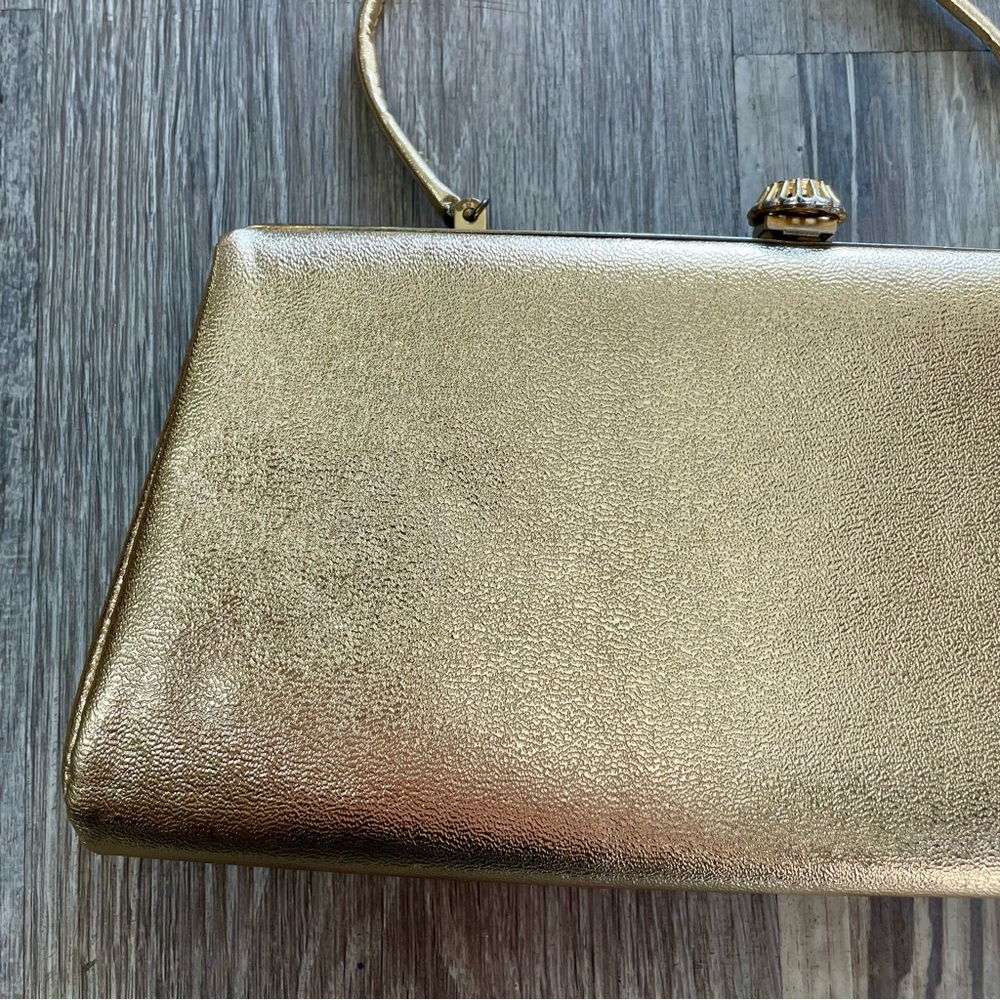 Vintage Gold Foil Metallic Snap Lock Mini Bag Purse - Picture 4 of 16